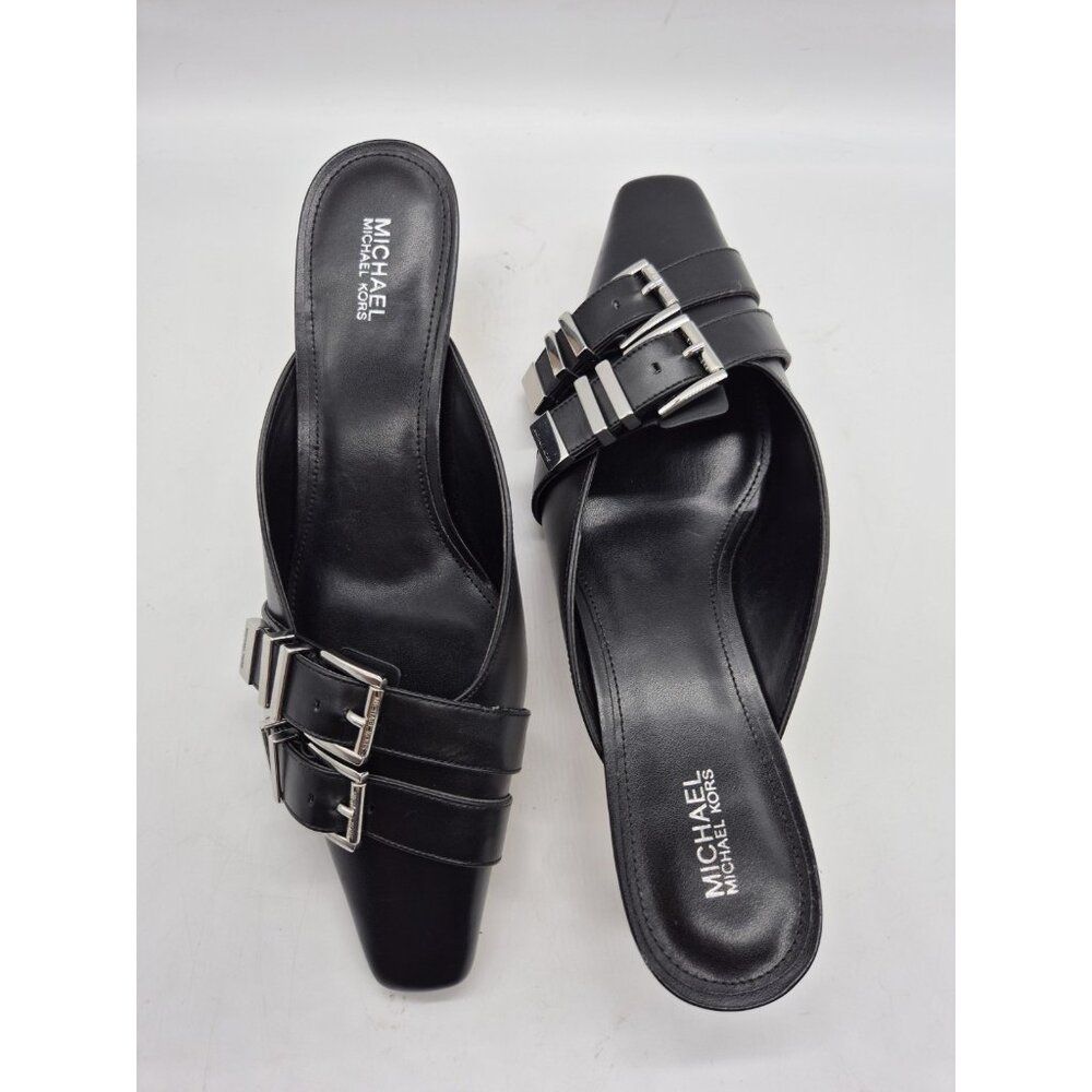 Michael Kors Women's Shoes Size 6 Darrington Kitten Heel Mules Black Leather 373 - Picture 5 of 14